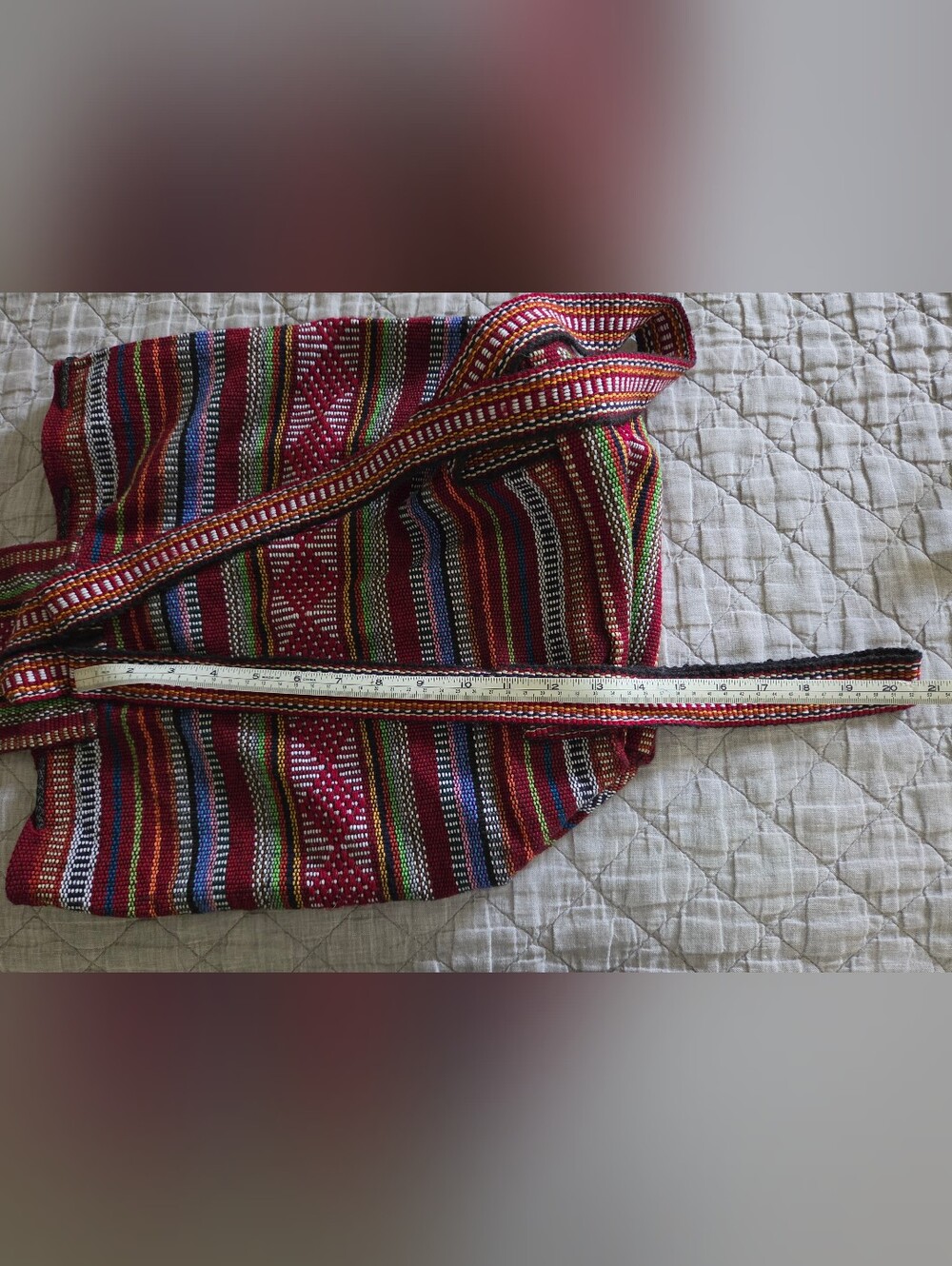 Handwoven Red Multicolor Drawstring Backpack, Made In MEXICO - Picture 9 of 10